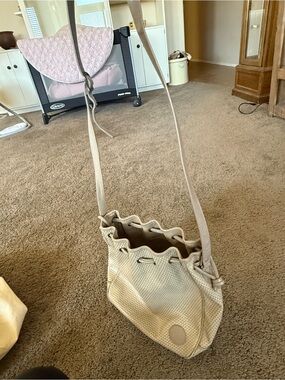 Carlos Falchi Light Beige Woven Drawstring Shoulder Bag